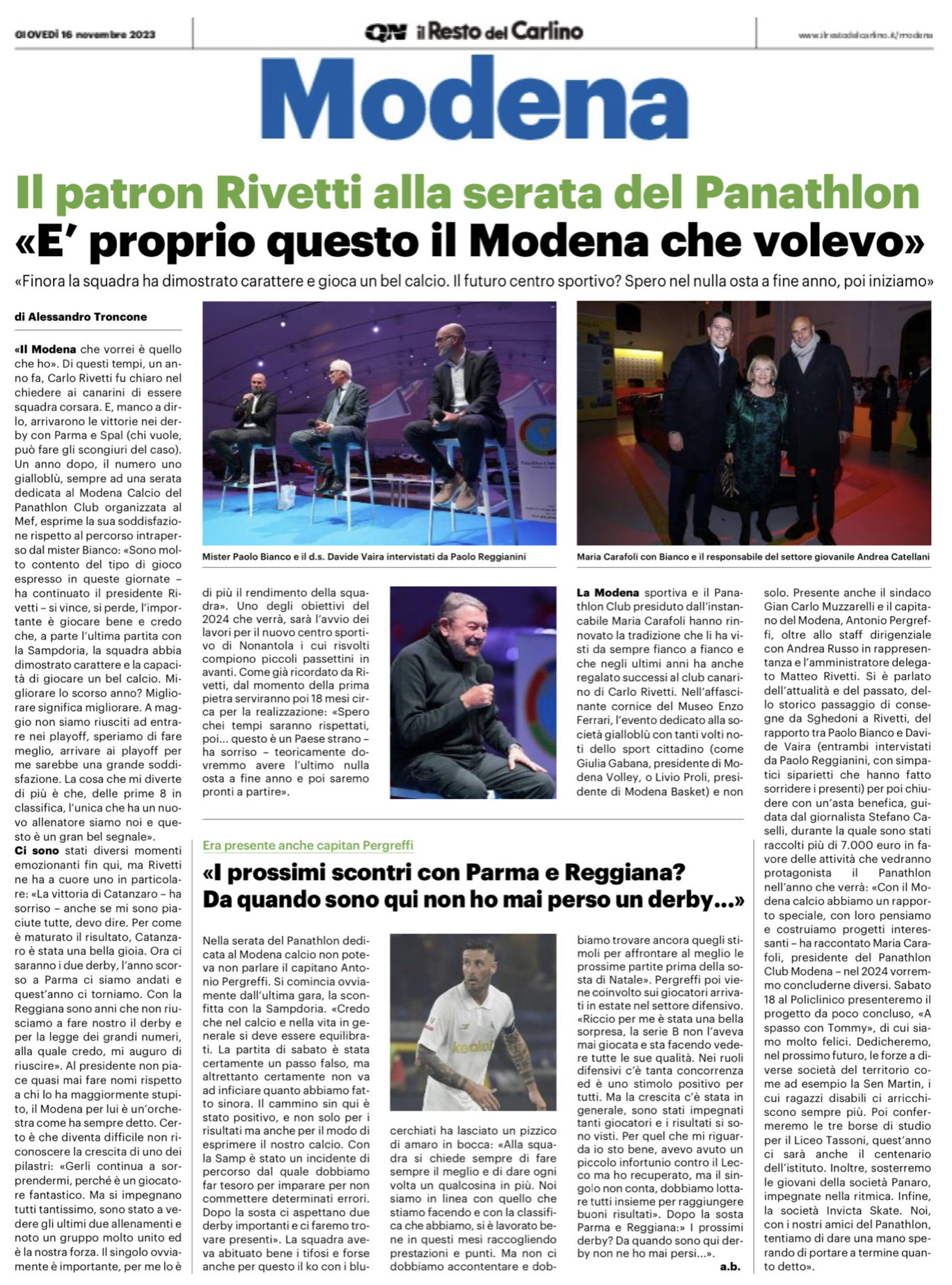 Panathlon Club Modena - Serata dedicata al Modena Calcio