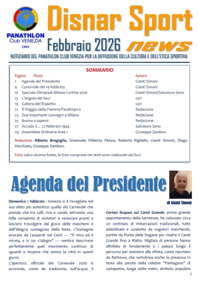 Panathlon Club Venezia- Disnar Sport Febbraio 2026