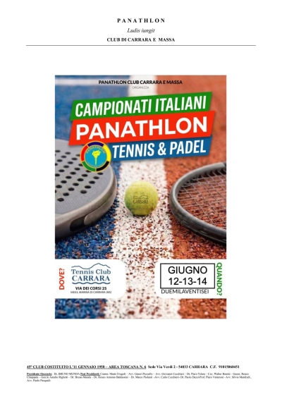 Panathlon Club Carrara e Massa - 3° Campionato tennis &amp; padel Distretto Italia - 2° Campionato Italiano Tennis &amp; padel Panathlon Junior