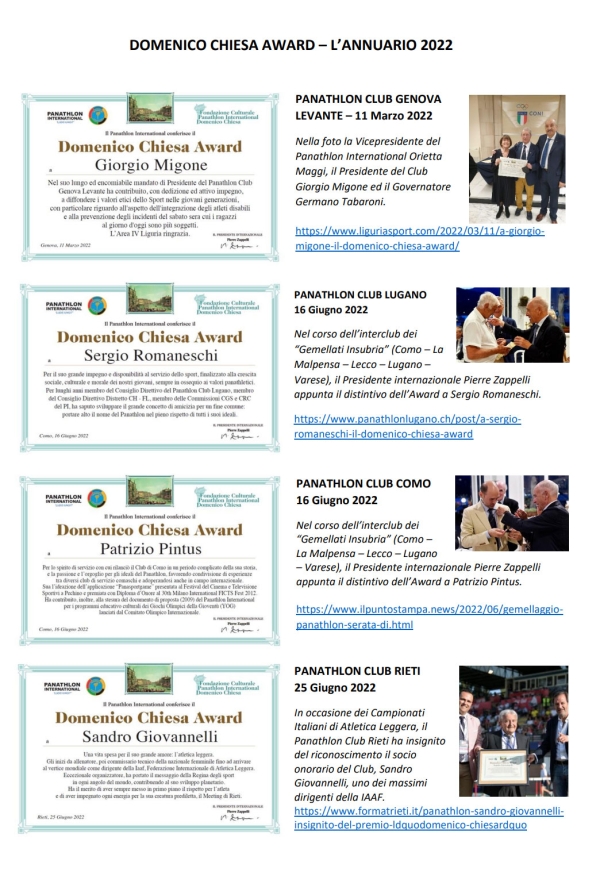 Domenico Chiesa Award - Annuario 2022